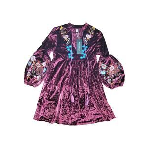 Roiii Nwt Womens Size S Maroon CrushVelvet Empire Cosplay Whimsigoth Dress